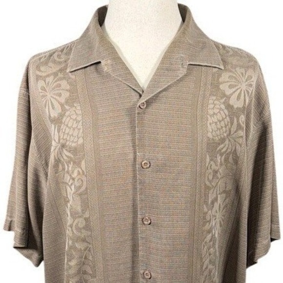 Tommy Bahama Other - Tommy‎ Bahama Mens XL Brown 100% Silk Tropical Jacquard Short Sleeve Camp Shirt